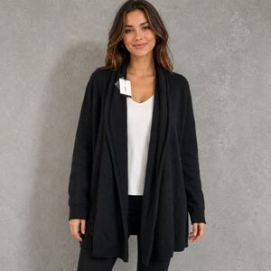 C by Bloomingdale's Cashmere Cardigan Black Shawl Collar Open‎ Front Sweater XL